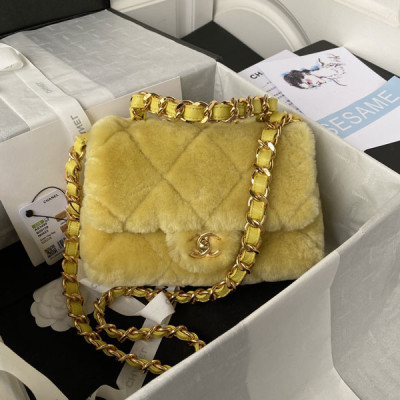 AS3499 Yellow Shearling Lambskin Gold Tone Metal