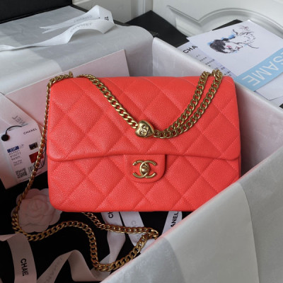 AS3921 Coral Orange Grained Calfskin Gold Tone Metal