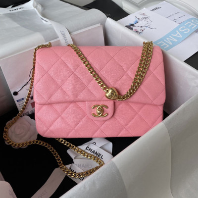 AS3921 Pink Grained Calfskin Gold Tone Metal