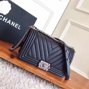 Chanel 92058 Le Boy 25cm Medium Bag Black Chevron Caviar RHD
