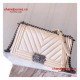 Chanel 92058 Le Boy 25cm Medium Bag Champagne Chevron Caviar RHD