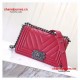 Chanel 92059 Le Boy 20cm Small Chevron Bag Red Caviar RHD