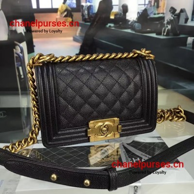 Chanel Small Boy Flap in Black Caviar Aged BHW A67085