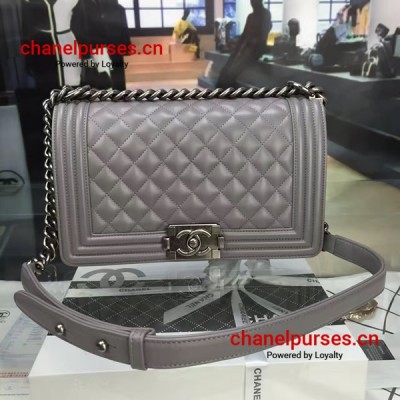 Chanel Medium Boy Flap Bag in Gray Lambskin Aged RHW A67086