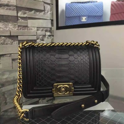 Chanel Small Boy Flap Bag in Black Python Aged BHW A67063