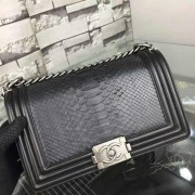 Chanel A67086-python-2 Medium Boy Flap Bag in Black Python Aged RHW 