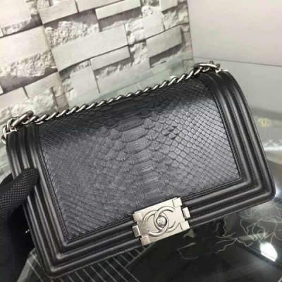 Chanel A67086-python-2 Medium Boy Flap Bag in Black Python Aged RHW 