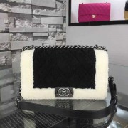 Chanel Shearling Boy Flap Black Aged RHW A67086