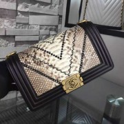 Chanel A67086-python-3 Medium Boy Flap Bag in Black/Gray Python Aged BHW 