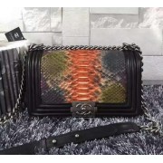 Chanel A67086-python-4 Medium Boy Flap Bag in Black/Orange Aged RHW 