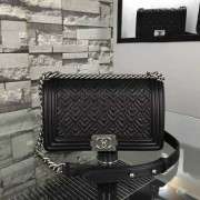 Chanel Medium Boy Flap Black Lambskin Geometry Pattern Aged RHW A67086