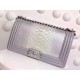 Chanel A67086-python-9 Medium Boy Flap Bag in Gray Python SHW 