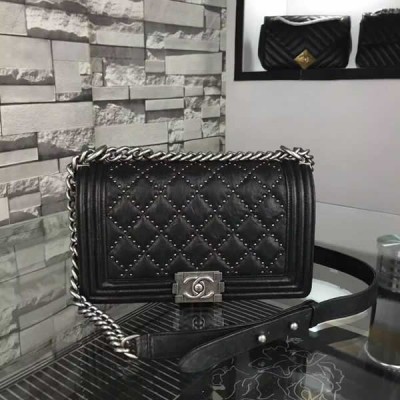 Chanel Studded Boy Flap Black Aged Lambskin Aged RHW A67086