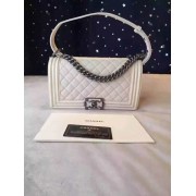 Chanel Medium Boy Flap Bag in White Deerskin/Patent Aged RHW A67086