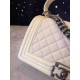 Chanel Medium Boy Flap Bag in White Deerskin/Patent Aged RHW A67086