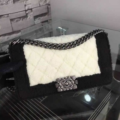 Chanel Shearling Boy Flap White Aged RHW A67086