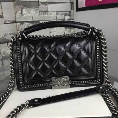 Chanel Medium Handle Flap Bag in Black Calfskin Aged RHW A94804