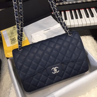Chanel A58600-28 Jumbo Classic Flap Bag in Dark Blue