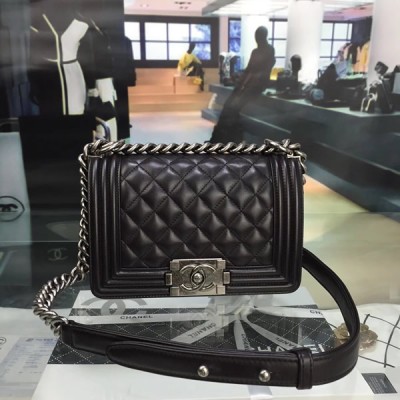 Chanel A67085-38 Small Boy Flap Bag in Black Lambskin Aged RHW 