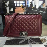 Chanel A67086-58 Medium Boy Flap Bag in Burgundy Lambskin Aged RHW 