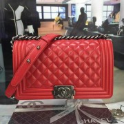 Chanel A67086-60 Medium Boy Flap Bag in Red Lambskin Aged RHW 