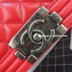 Chanel A67086-60 Medium Boy Flap Bag in Red Lambskin Aged RHW 